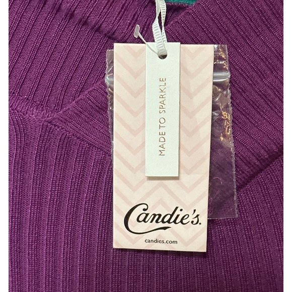Candie's Purple Portrait Neckline Stretch Sweater Rayon Blend Junior Size M NWT - Picture 8 of 16